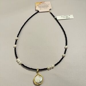 Black Tourmaline Baroque Pearl & Freshwater Pearl Necklace
